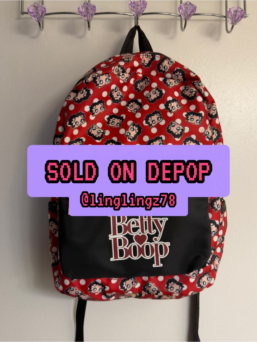SOLD ON DEPOP - Betty Boop Red and Black Polka Dot Backpack